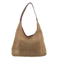 Sac à bandoulière en paille tissée kaki avec lanières en cuir marron pour l'été - Marron