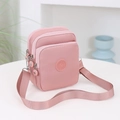 Bolso bandolera minimalista de lona rosa con tres compartimentos con cremallera - Rosa