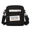 Bolso bandolera negro de nailon con parche 1876 CLOUDSLOVE y correa ajustable negra - Negro