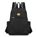 Minimalist black waterproof nylon backpack with Jingpin leather patch and large capacity - Black