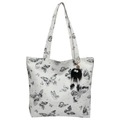Bolso tote blanco con estampado de mariposas y colgante de monstruo para mujer - Con Ornamento / Negro