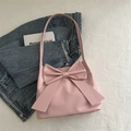 Bolso de hombro rosa con lazo grande decorativo y acabado de cuero sintético liso - Rosa