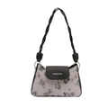 Y2K butterfly print shoulder bag with woven strap and silver plum chain decoration - Black