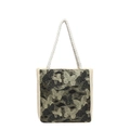Ethnic woven tote bag featuring black and gold butterfly embroidery and rope handles - Gold