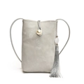 Mini grijze crossbody telefoontas met parelsluiting en elegante kwastjesversiering - Zilver met hanger