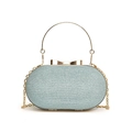 Elegant pale blue glitter evening clutch bag with gold bow clasp and metal handle - Blue
