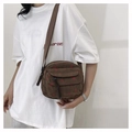 Detail of vintage brown corduroy crossbody bag with strawberry decor and shoulder strap - 21x18x8cm / Dark Brown