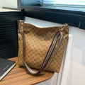 Vintage καφέ τσάντα tote με τύπωμα και ριγέ κόκκινο-πράσινο φαρδύ ιμάντα ώμου - Με Στολίδι / Χακί
