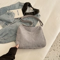 Gray corduroy tote bag for women with front pocket and large capacity shoulder strap - Gray