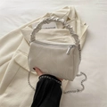 White marble pattern small crossbody bag with ruched top handle and silver chain strap - White