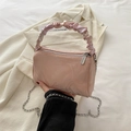 Pink pleated handbag with marble texture and silver chain strap for women - Pink
