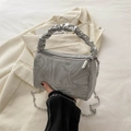Silver wrinkled handbag with marble pattern and chic chain strap for stylish women - Silver