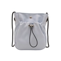 Light blue nylon vertical crossbody phone bag with black drawstring and metal snap - Blue
