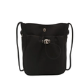 Vertical black nylon crossbody phone bag with drawstring and silver metal buckle - Black