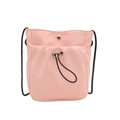 Light pink nylon drawstring crossbody mobile phone bag with adjustable black shoulder strap - Pink