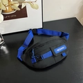 Fashionable black and blue nylon waist bag with adjustable strap and zip closure - Black and Blue
