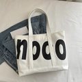 Grande borsa tote bianca con stampa di lettere Hodo nere e resistenti spalline doppie - Bianco