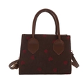 Brown corduroy crossbody bag with strawberry print and adjustable leather strap - Strawberry Print Coffee