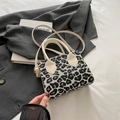 Stylish leopard print corduroy crossbody bag with cream handles and gold hardware details - Leopard Print / White