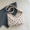 Sac fourre-tout en velours côtelé blanc avec motif fraise et large bandoulière - Blanc