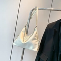 Chic beige shoulder bag with faux pearl and chain decoration for casual daily commuting - White