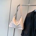 Elegant cream shoulder bag with pearl chain decoration and smooth glossy finish - Pink