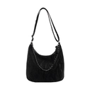 Grote zwarte hobo tas met geplooide textuur en stijlvolle zilveren ketting schouderband - Zwart