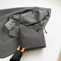 Secchiello in tela antracite con pois rossi e dettaglio fiocco in raso nero - Stile a Pois