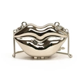 Mini goudkleurige metallic clutch in lipvorm met stijlvolle metalen slangenketting - Lippen Stijl / Zilver