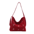 Borsa tote in velluto a coste rosso con stampa di lettere bianche our future - Rosso