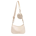 Set borsa a tracolla beige a mezzaluna con portamonete rotondo e tracolla larga - Bianco