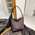 Polka dot underarm bag in dark grey fabric with red dots and slim shoulder strap - Polka Dot