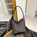 Grey underarm bag with black polka dots and butterfly bows for stylish daily commute - Black Bow
