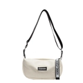Sac hobo beige à texture litchi avec large bandoulière noire et logo mode - Blanc Cassé