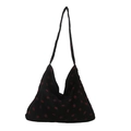 Bolso de hombro de punto negro con estampado de fresa roja para el verano - Negro