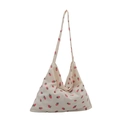 Sac hobo en velours côtelé beige avec imprimé fraises et large bandoulière de loisirs - Blanc