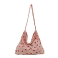 Sac à bandoulière en velours côtelé rose avec imprimé fraise rouge pour femmes - Rose