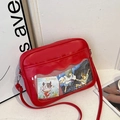 Borsa ITA rossa in pelle PU con finestra trasparente e tracolla regolabile - Rosso