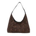 Sac hobo vintage à imprimé léopard avec bandoulière noire et forme de croissant - Beige