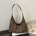 Sac Hobo tendance à imprimé léopard avec bandoulière en cuir noir pour femme - Brun Foncé