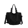 Große schwarze Canvas-Tasche mit verstellbarem Schultergurt und Metallösen-Details - Schwarz