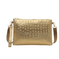 Golden crocodile embossed large capacity envelope clutch with wide shoulder strap - Gold Crocodile Pattern (5713366971521) / Gold