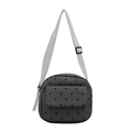 Borsa a tracolla in tela grigia a pois neri con tasca frontale e tracolla bianca in nylon - Grigio Pois