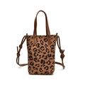 Mini leopard print crossbody tote bag with brown faux leather handles and strap - Leopard Khaki
