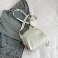 White canvas square crossbody bag with red fashion label and spherical pendants - Without Pendant / White