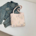 Pink quilted tote bag with colorful embroidery and shoulder straps for women - Pink