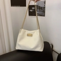 Minimalist cream shoulder tote bag with waffle texture and brown leather straps - Khaki