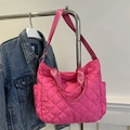 Pink quilted tote bag with large capacity and adjustable straps for casual daily use - Rose Pink
