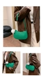 Detail of green felt hobo bag with V-quilted pattern and white plush ball pendant - With Fur Pom-pom / Green