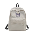 Cute off-white backpack with purple butterfly print and black straps for school girls - White